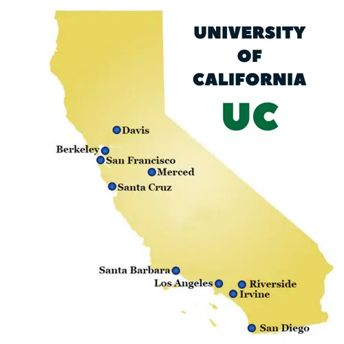 Carte des campus de l'Université de Californie