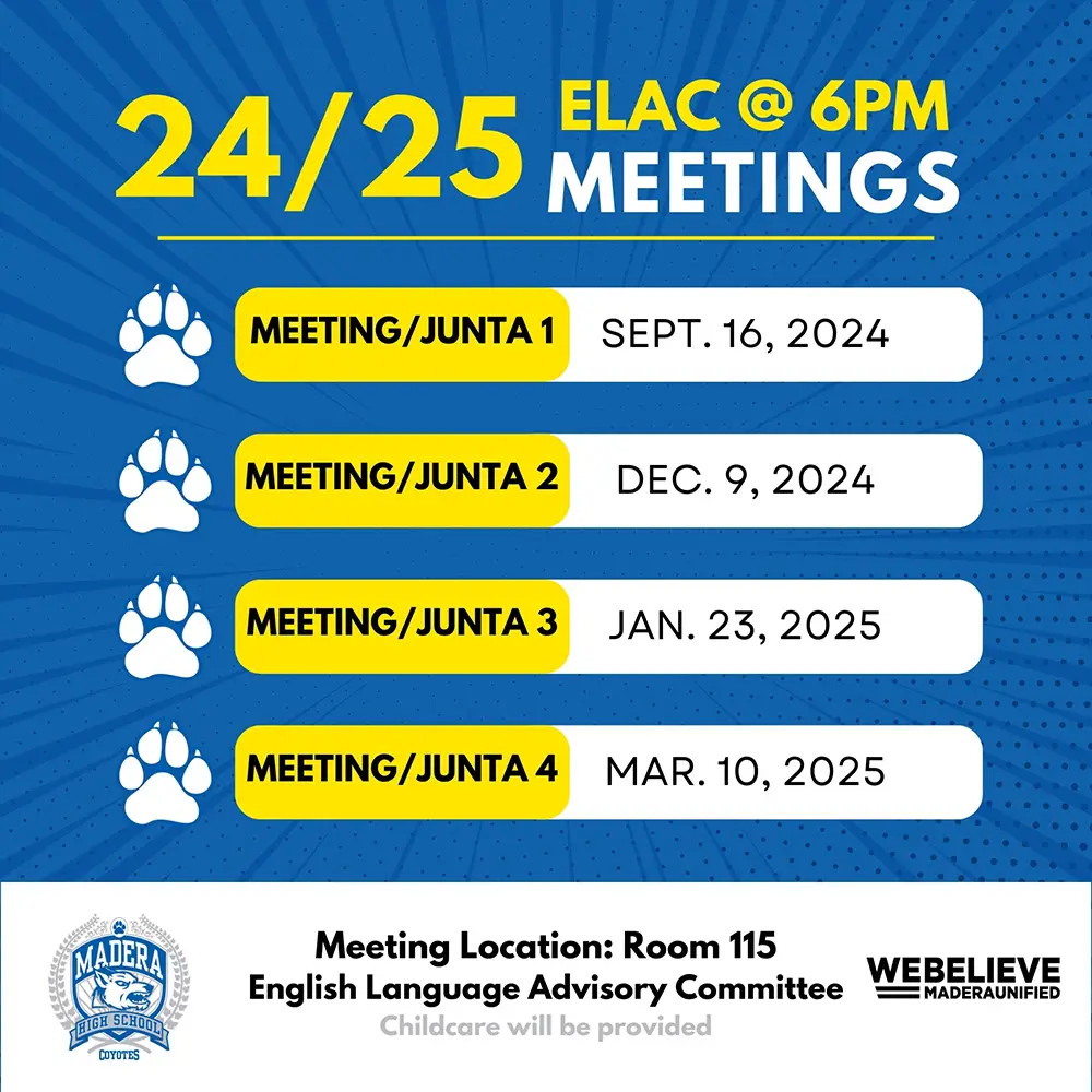 ELAC meetings dates for the 2024-2025 school year