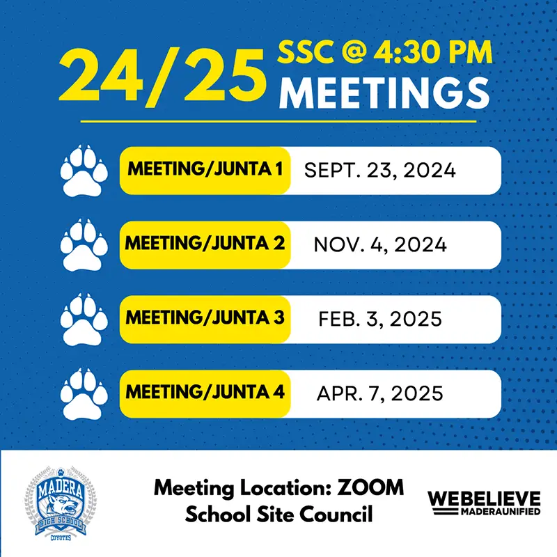 SSC meetings dates for the 2024-2025 school year