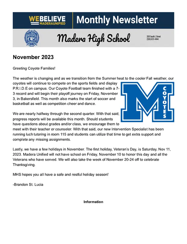 November 2023 MHS Monthly Newsletter