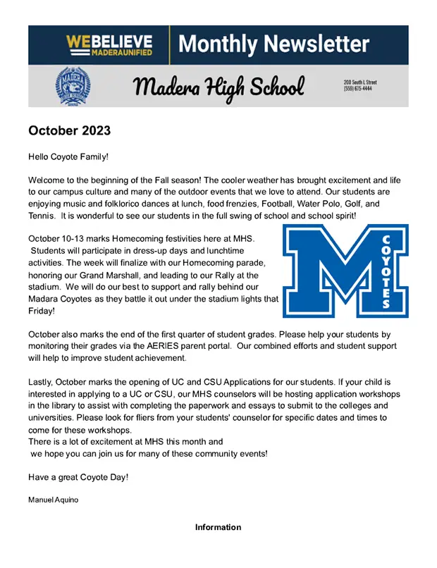 October 2023 MHS Monthly Newsletter